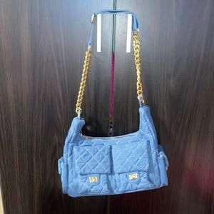 Fashion Nove Denim Quilted Shoulder Bag with Gold Chain